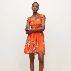 ALL SAINTS Malika Dorada Floral Orange Mini Dress